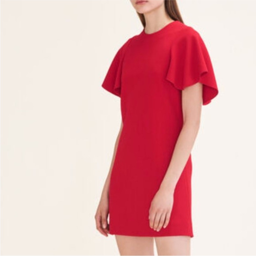 Maje Red Flutter Sleeve Dress